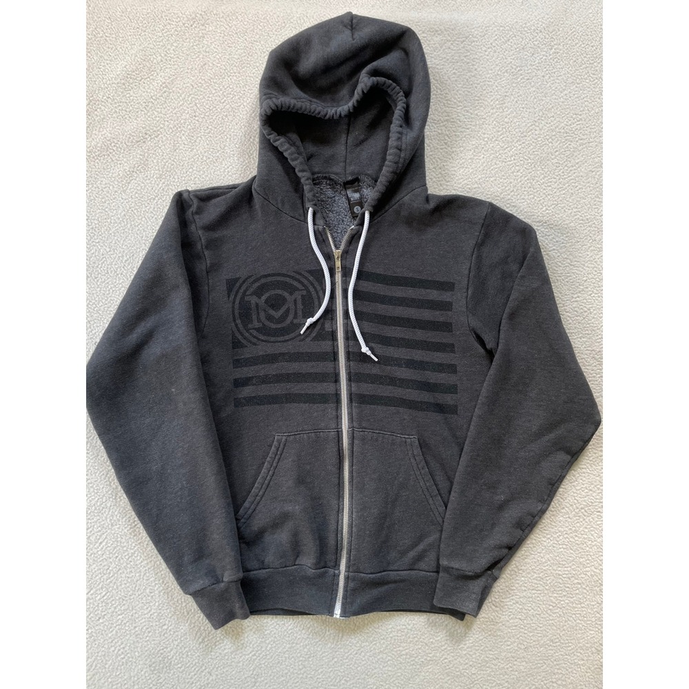 Oscar Mike Mens Small Zip Hoodie Gray American Flag Graphic Made‎ in USA